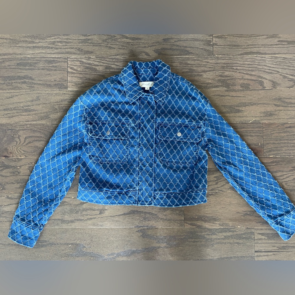 Marled Blue Patterned Kids Jean Jacket